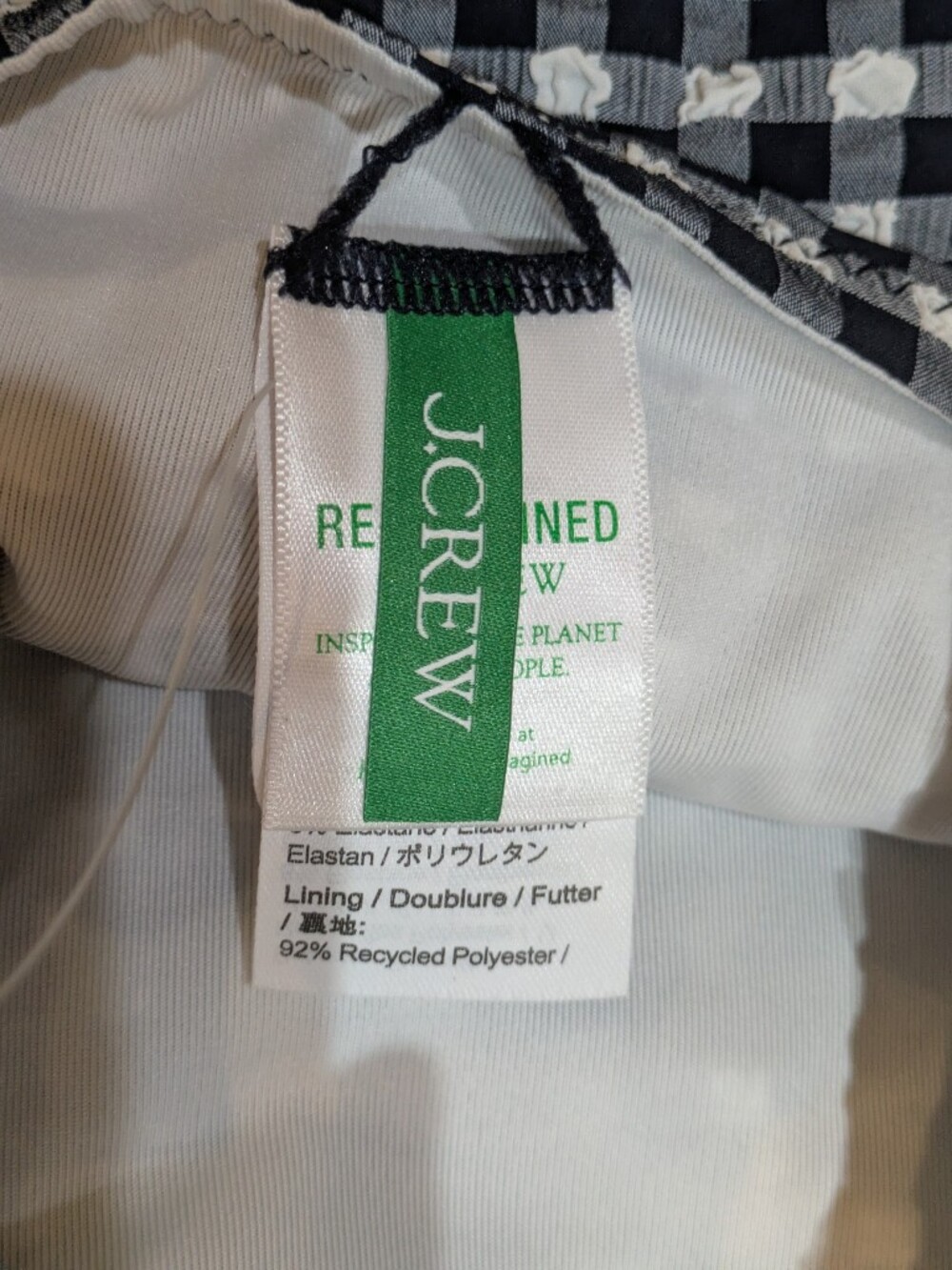 NWT J. Crew Ruched Ruffle Navy White Gingham Seersucker One-Piece Swimsuit Sz 18 - Picture 10 of 13